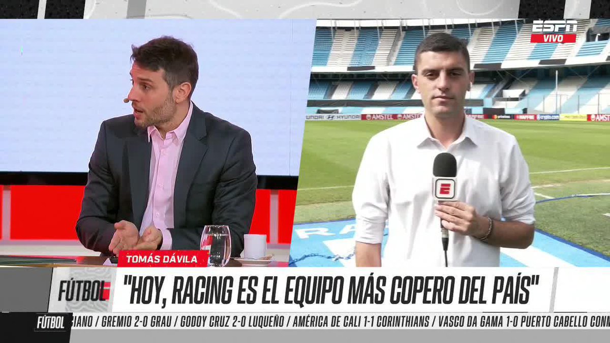 "HOY, RACING ES EL EQUIPO MÁS COPERO DEL PAÍS" ¿Coincidís con Tomas Davila? ¡La Academia hoy recibe a Atlético Bucaramanga! 📺 No te pierdas #ESPNF12 en vivo por #DisneyPlus