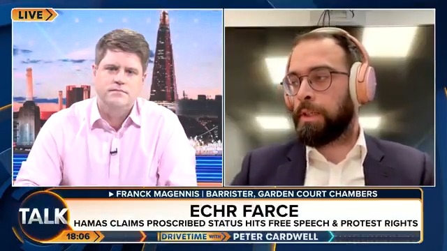 Barrister Franck Magennis is challenged for representing Hamas and trying to stop them being defined as a terror organization. "I decide what cases I take... you're trying to associate me with my client... what you've done is extremely dangerous, you shouldn't have asked that."