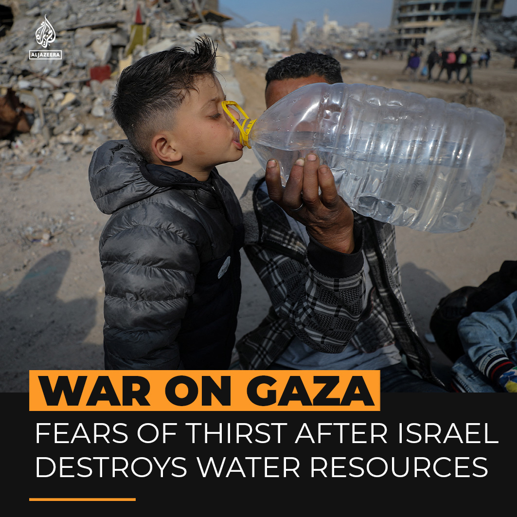 Israel has bombed one of Gaza’s only operational water desalination plants, which was supplying clean drinking water. Many Palestinians now fear dying of thirst before being killed by Israel's air attacks.