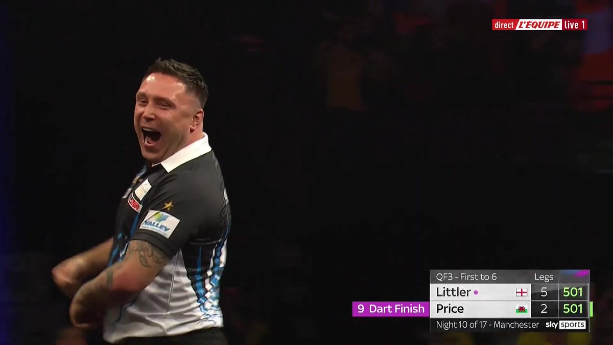 Gerwyn Price descend 501 points en seulement 9 fléchettes ! Rendez-vous sur L'Équipe live >