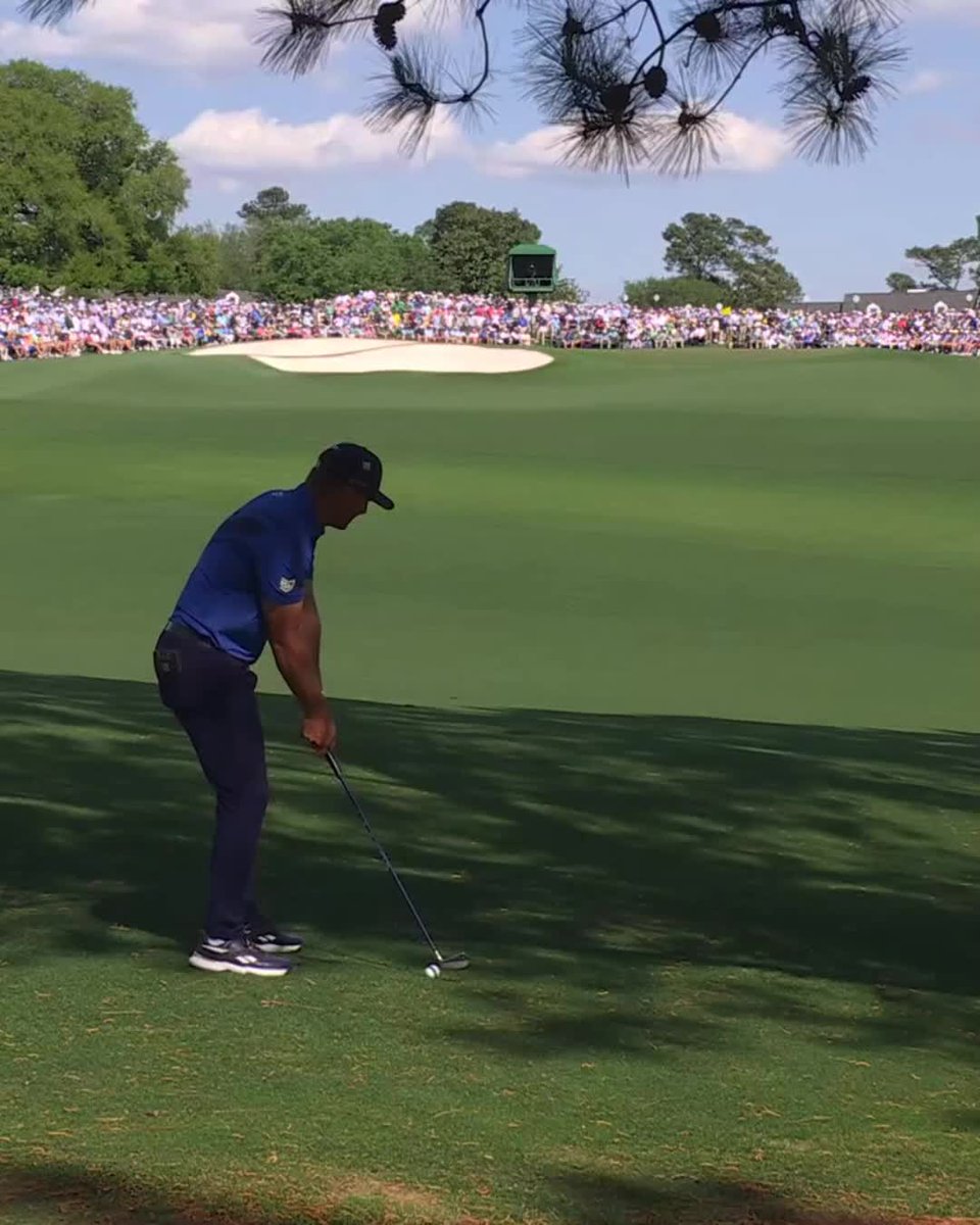 Bryson DeChambeau's precise approach leads to a birdie on No. 9. #themasters