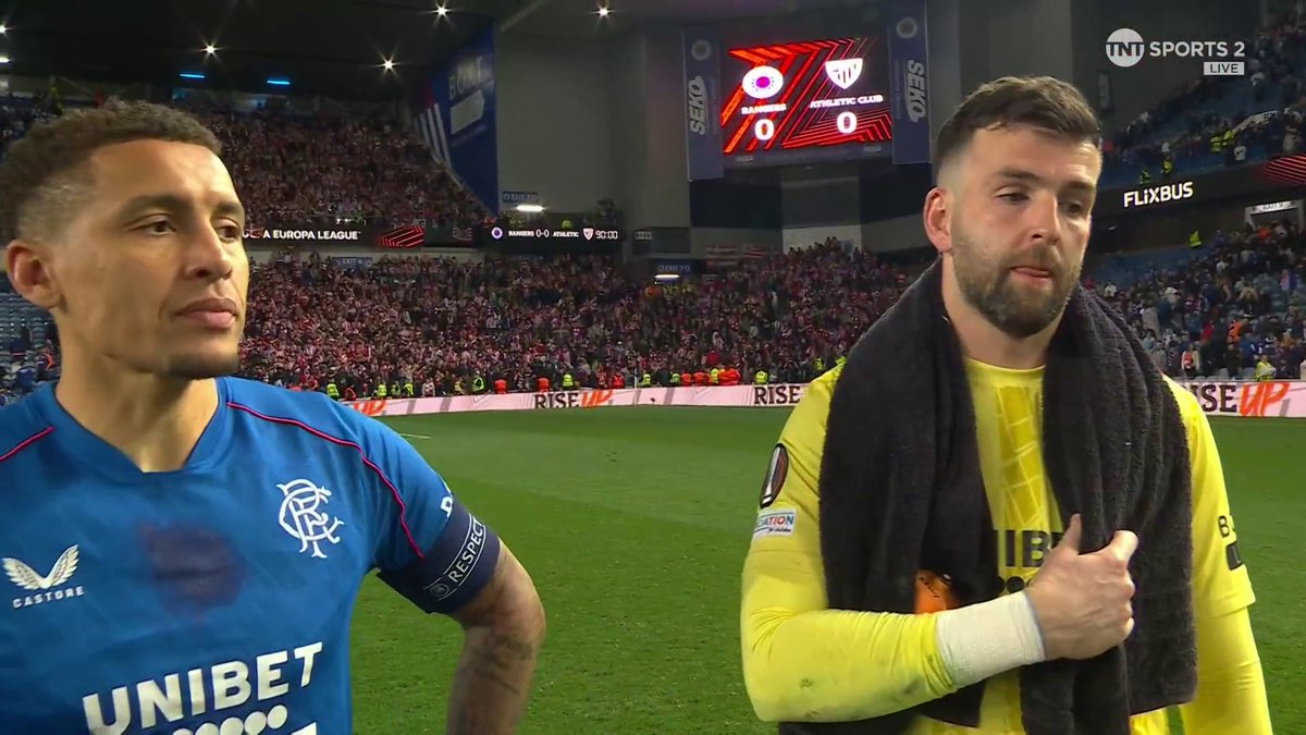 "We'll go over there and give it our all" 💯 Penalty hero Liam Kelly and Rangers captain James Tavernier give their thoughts after a 0-0 draw, with 10 men, against Athletic Club. 🎙 Connie McLaughlin | 📺 TNT Sports & discovery+ UK