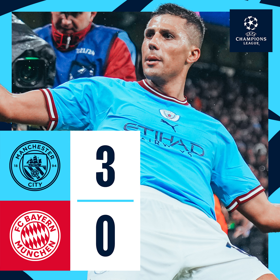 #OnThisDay: #ManCity 3-0 Bayern Munich [2023] ⚽️ [27'] Rodri ⚽️ [70'] Bernardo Silva ⚽️ [76'] Erling Haaland