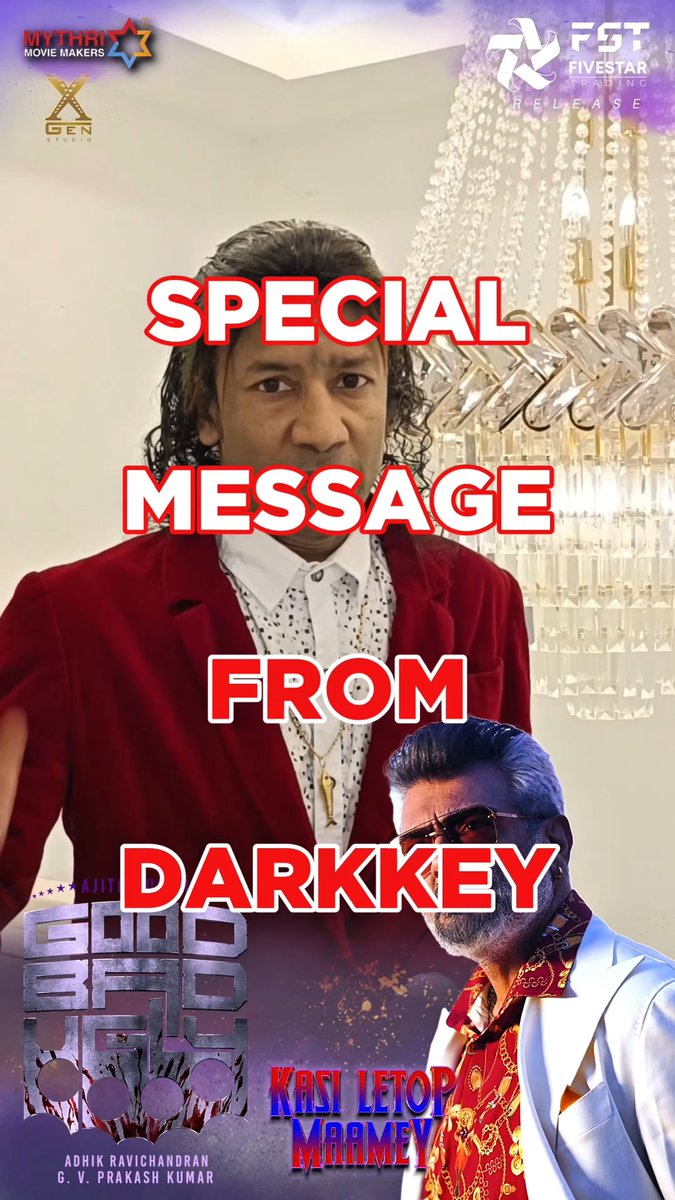 The legend has spoken! ๐ค ๐ฅ๐ฌ Darkkey drops a special shout-out to all AK fans in Malaysia โ donโt miss #GoodBadUgly and his fiery โPuliโ track! Get your tickets now! ๐๏ธ #GembirayadiTGV #GoodBadUglyFromApril10 #AjithKumar #GodBlessU #ThalaAjith