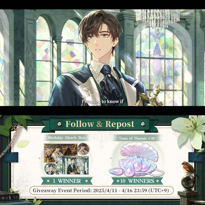 #Artem Birthday SSR ✦ A Thousand Mountains ✦ ✅ Follow &amp; 🔄 Repost 🎁 Artem's B-Day Merch (1 winner) | Tears of Themis ×10 (10 winners) The On the Wings of Spring Limited-Time Event is coming soon! ✦ Japanese dubbed version: #TearsOfThemis