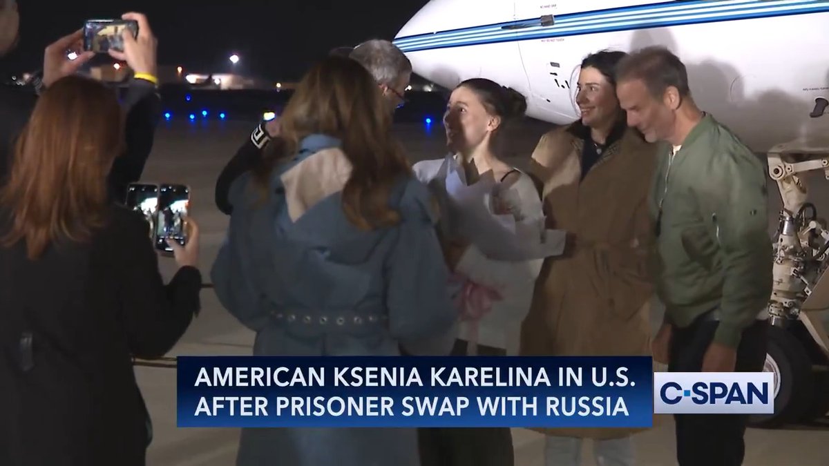 American Ksenia Karelina arrives in U.S. (@andrews_jba) from Russia after prisoner swap with Russia.