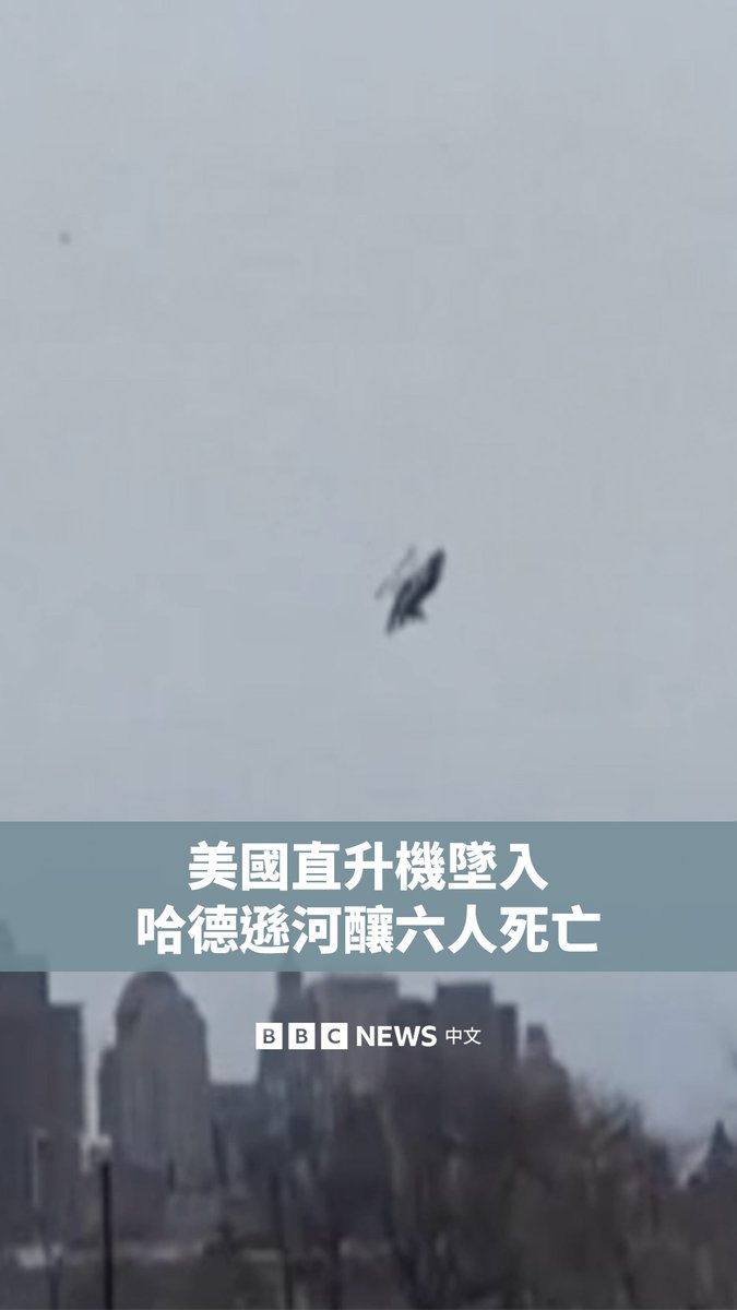 一架载有游客的直升机在纽约哈德逊河上坠毁,造成六人死亡,包括飞行员和来自西班牙的一家五口人。目击者拍摄的影片显示,疑似直升机螺旋桨的部件在空中脱落,与机身先后坠入水中。