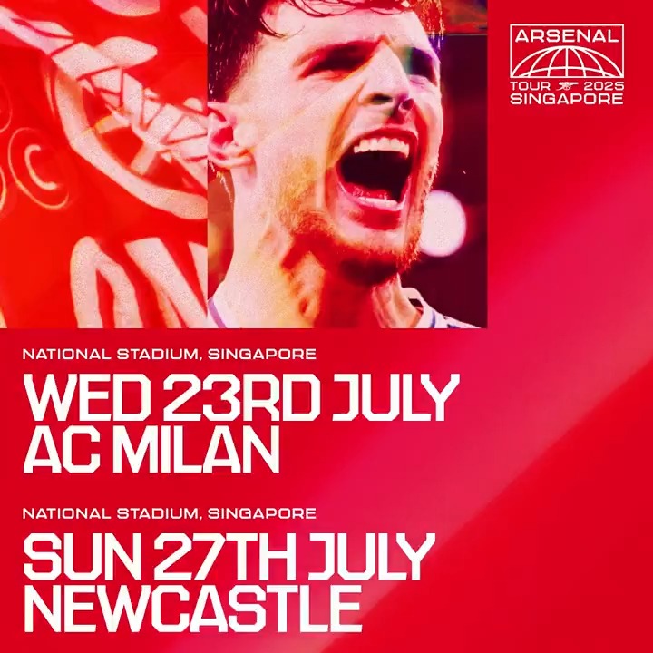 Big matches galore for our pre-season tour 🌍 We're facing AC Milan and Newcastle United in Singapore, Gooners 👊