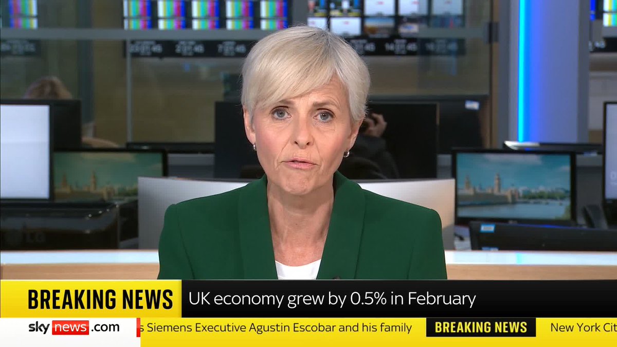BREAKING: The UK economy grew in February, according to official figures. The Office for National Statistics (ONS) said that output grew 0.5% during the month following the 0.1% contraction seen in January. 📺 Sky 501 and YouTube