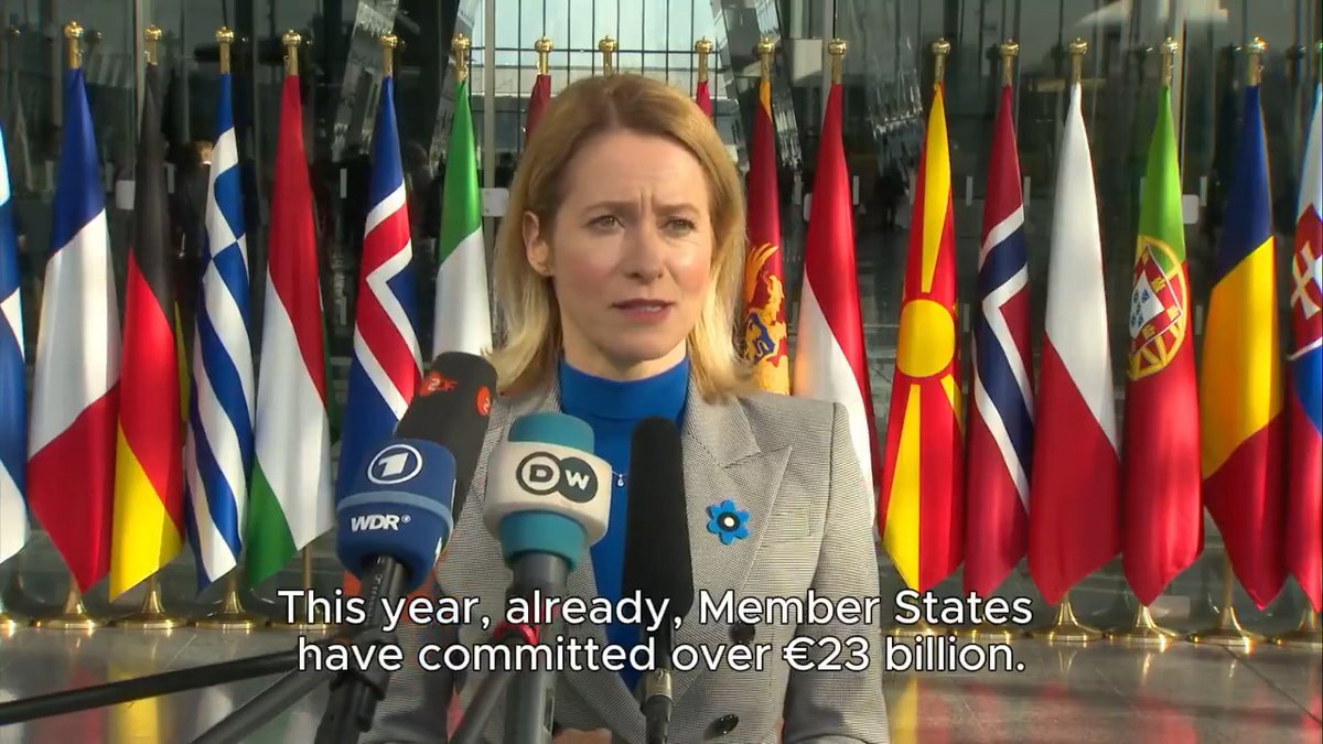 Last year, the EU and its Member States supported Ukraine with €20 billion. This year, over €23 billion have been committed. We are already doing more — and we can go even further. My doorstep ahead of the Ukraine Defence Contact Group at @nato ↓