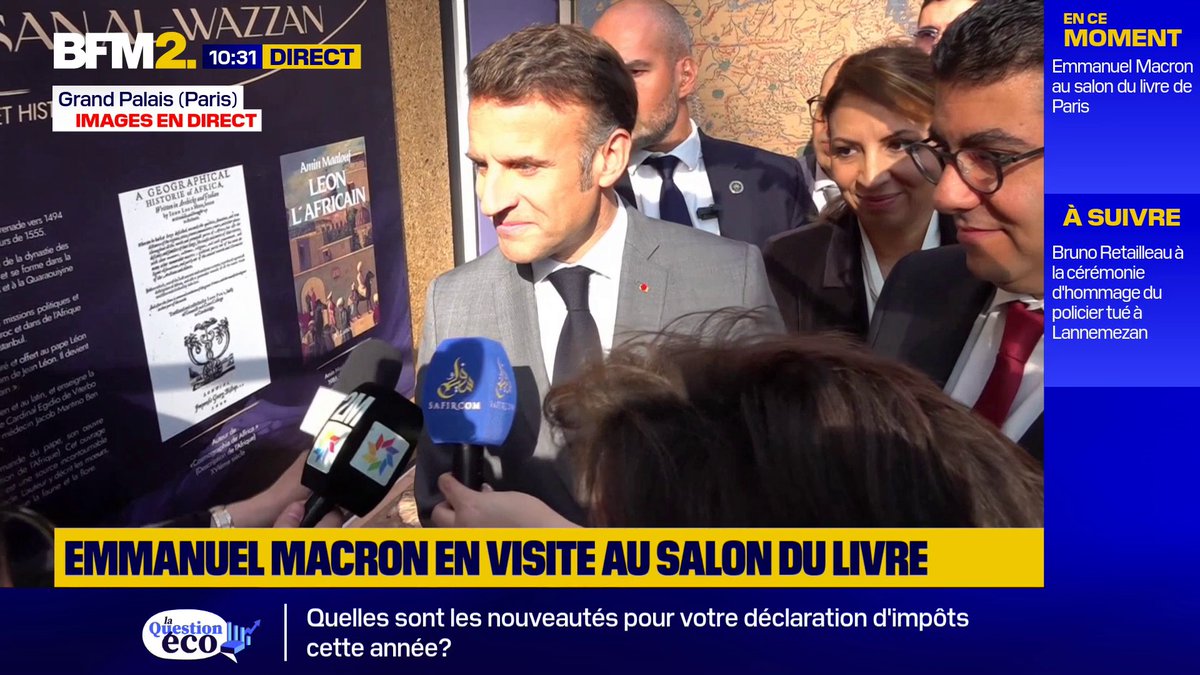 "Dans ce moment où le monde est de plus en plus incertain, (...) c'est montrer la force de l'amitié" franco-marocaine En visite au Festival du Livre de Paris, Emmanuel Macron salue le choix du Maroc comme invité d'honneur