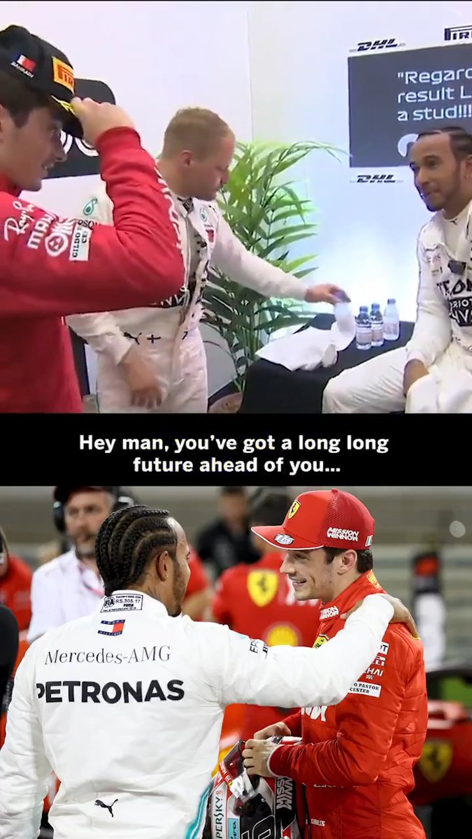 Lewis had some words of encouragement for Leclerc after his heart-breaking finish at the 2019 Bahrain GP ❤️ Six years on they are teammates in red 🔮