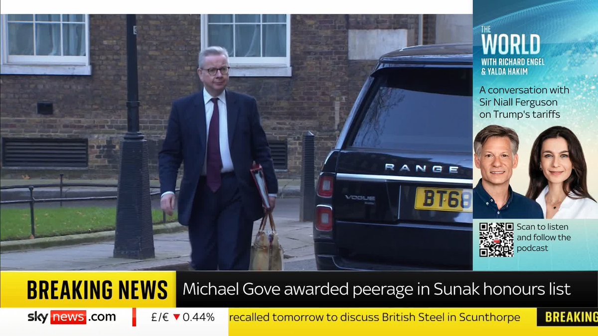 BREAKING: Michael Gove has been awarded a peerage in Rishi Sunak's resignation honours list. 📺 Sky 501, Virgin 602, Freeview 233 and YouTube