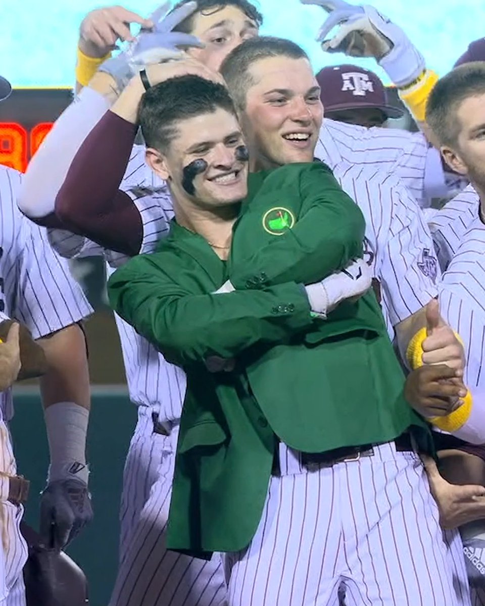 Hit a walk-off HR. Get the green jacket. Elite celly by Texas A&M Baseball 🔥