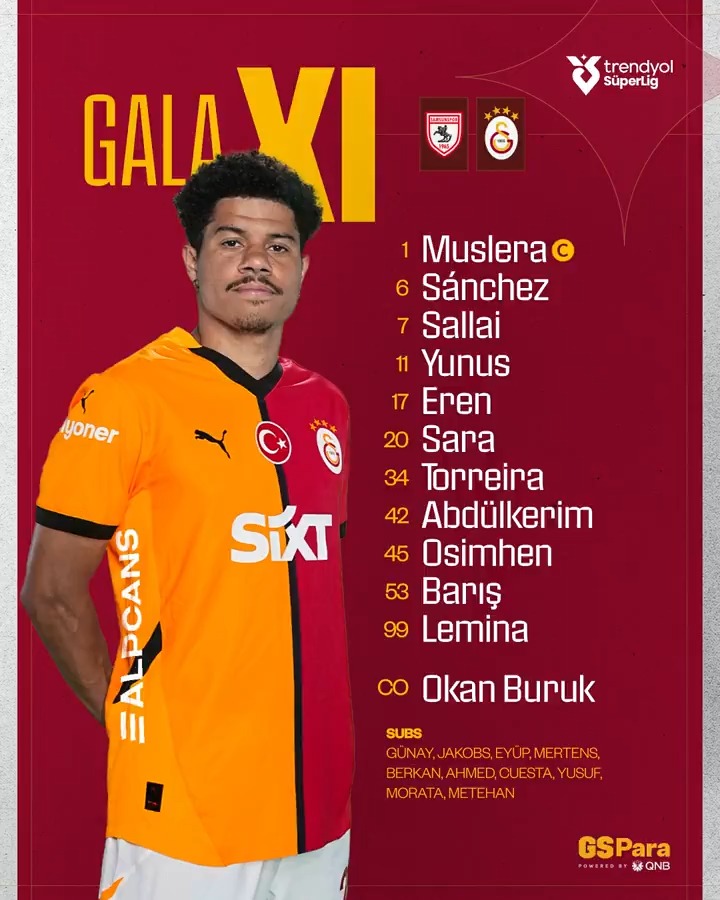 📋 TEAM NEWS Today’s #GalaXI against Samsunspor 🟡 🔴 #SAMvGS