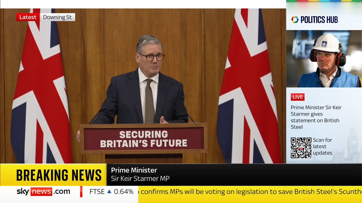 "Taking control to keep all options on the table," Keir Starmer says legislation will be passed to take control of the Scunthorpe steel plant, leaving nationalisation on the cards to secure its future