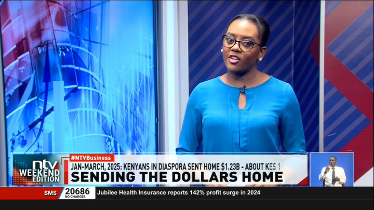 Sending The Dollars Home: Kenyans living and working abroad sent home USD1.23 billion (Sh159.5 billion) during the first three months of this year. This marks a slower growth rate of 2.2% compared to a similar period last year. #NTVWeekendedition TheNinaShaban