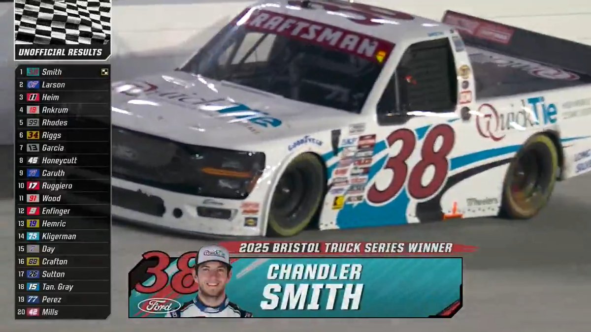 Chandler Smith holds off Kyle Larson to WIN the NASCAR Truck Series race at Bristol! #NASCARonFS1