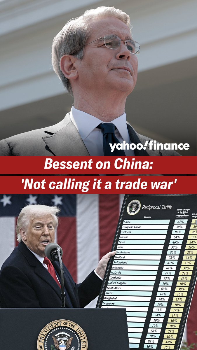 "I'm not calling it a trade war, but I am saying that China has escalated, and President Trump responded very courageously," US Secretary of Treasury Scott Bessent.