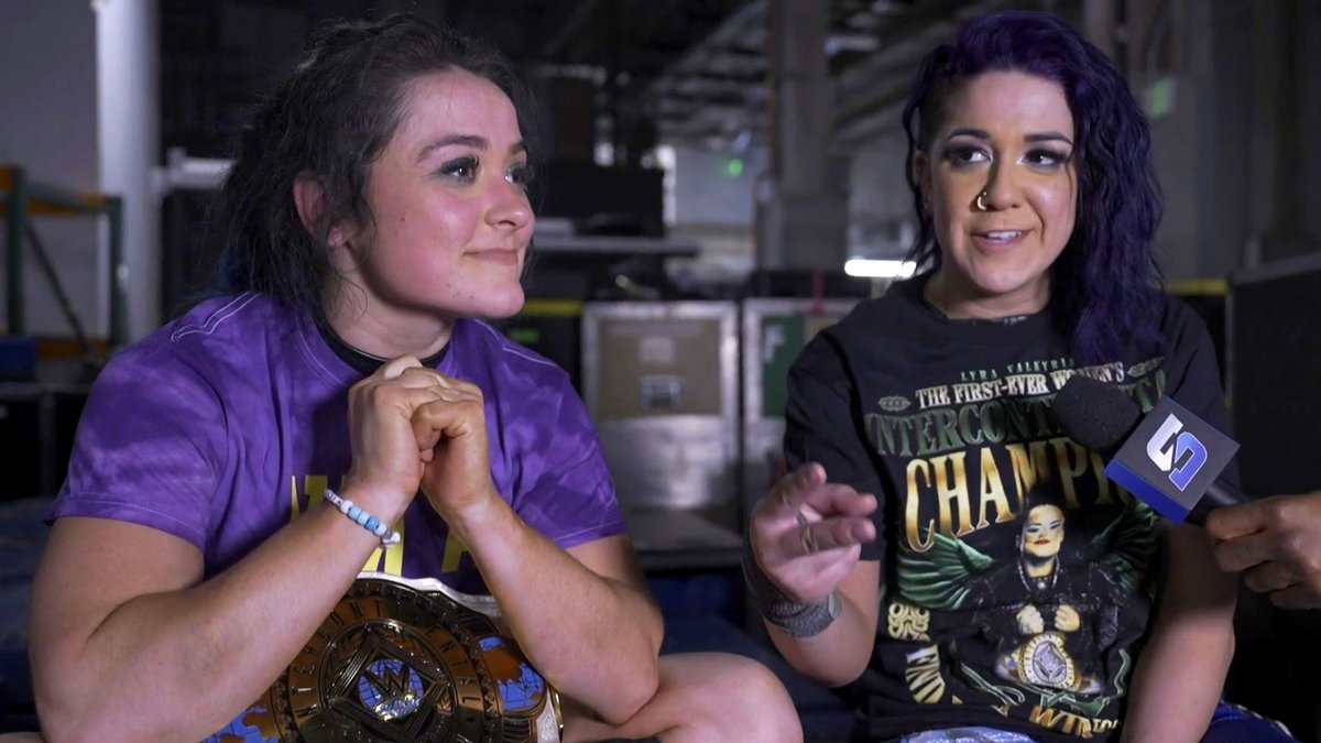 EXCLUSIVE: Women’s Intercontinental Champion LYRA VALKYRIA and Bayley are hyped after punching their ticket to #WrestleMania. #SmackDown