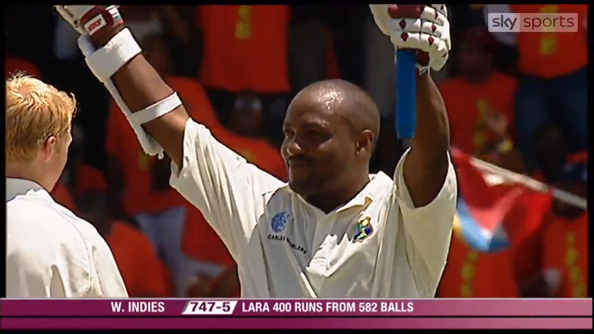- 400*. - 582 balls. - 43 fours. - 4 sixes. BRIAN LARA ON THIS DAY SCRIPTED HISTORY BY BECOMING THE ONLY PLAYER WITH A QUADRUPLE HUNDRED. 🌟