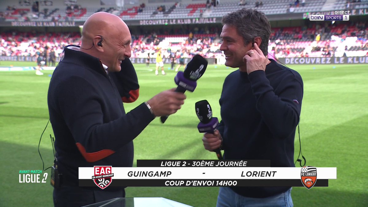 [📺 LIVE] 🇫🇷 #Ligue2BKT 😅🤝 Les coachs Olivier Pantaloni (FC LORIENT 🐟) et Sylvain Ripoll (En Avant Guingamp) sont passés à notre micro avant le derby.. et avaient envie de papoter ! #beINLigue2 #EAGFCL