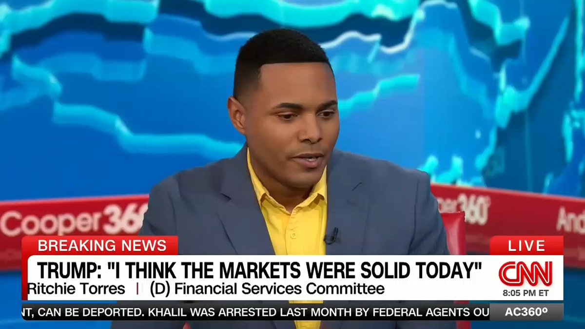 "No family or business can plan for the future if the president is as unstable as an Etch A Sketch": Democratic Congressman Ritchie Torres, who sits on the Financial Services Committee, on President Trump's tariffs.