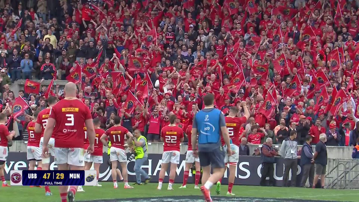 "These are beautiful scenes if you're a Munster fan" 👏 It's a special, special bond between Munster Rugby's players and their travelling support ❤️ #InvestecChampionsCup