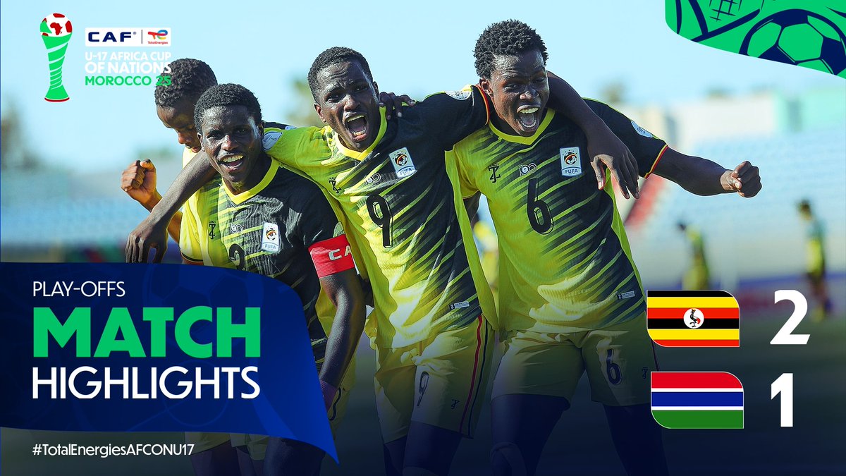 📹 HIGHLIGHTS: 🇺🇬 2-1 🇬🇲 James Bogere strikes twice as Uganda come from behind to beat The Gambia to a World Cup ticket. 🎟️ #UGAGAM | #TotalEnergiesAFCONU17