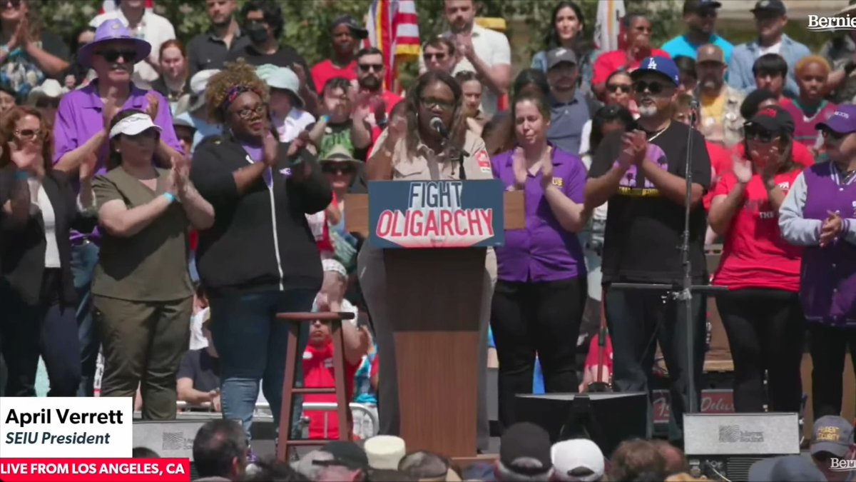 "The oligarchs want us divided. They want us to give up, but standing here today, I know this: we are stronger than their greed. We are more powerful than their corruption, and more enduring than their tyranny". —April Verrett #UnionsForAll
