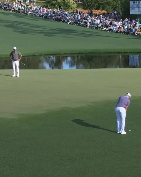 A chip-in birdie for Tyrrell Hatton on No. 15. #themasters