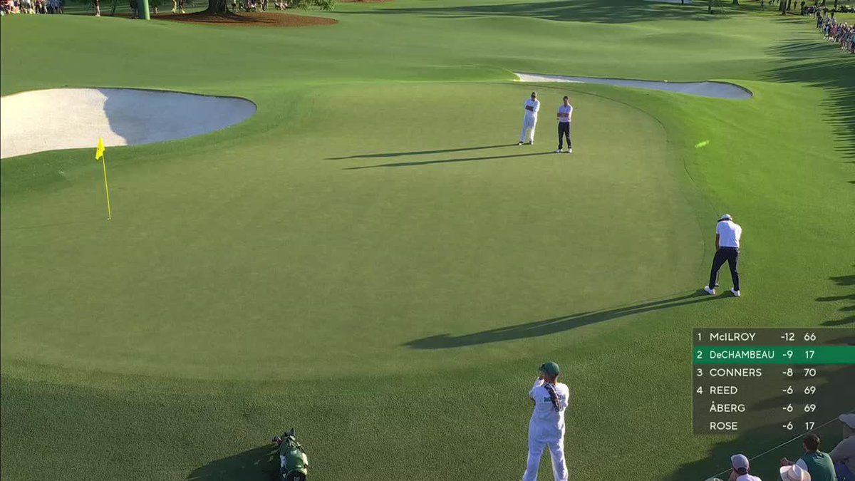 A 48-foot walk-off birdie for Bryson DeChambeau 🐦 He'll join Rory McIlroy in the final pairing at Augusta.