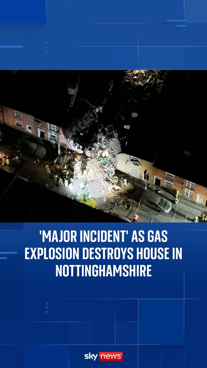 A major incident has been declared in Nottinghamshire after a gas explosion caused a house to collapse. Officials have not released details of any injuries. Read more: