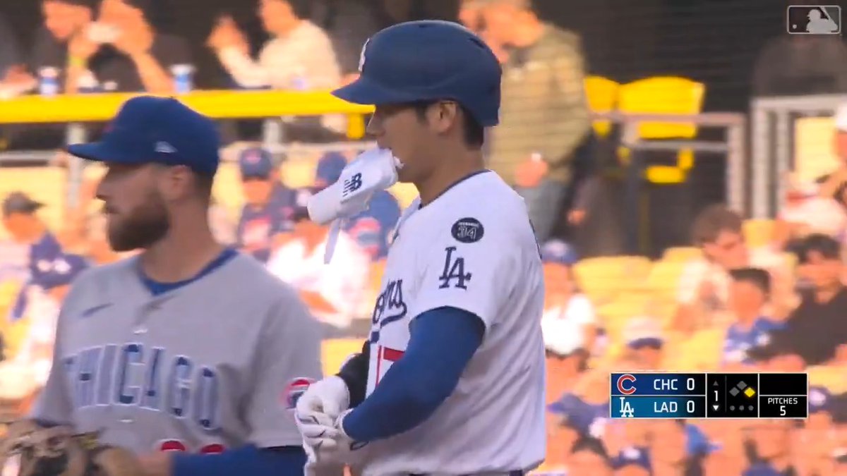 【 #ドジャース 】#大谷翔平 今日のカブス戦第1打席でライトへのヒットを放つ👊 新たな連続出塁記録の始まりとなるか?? #日本人選手情報