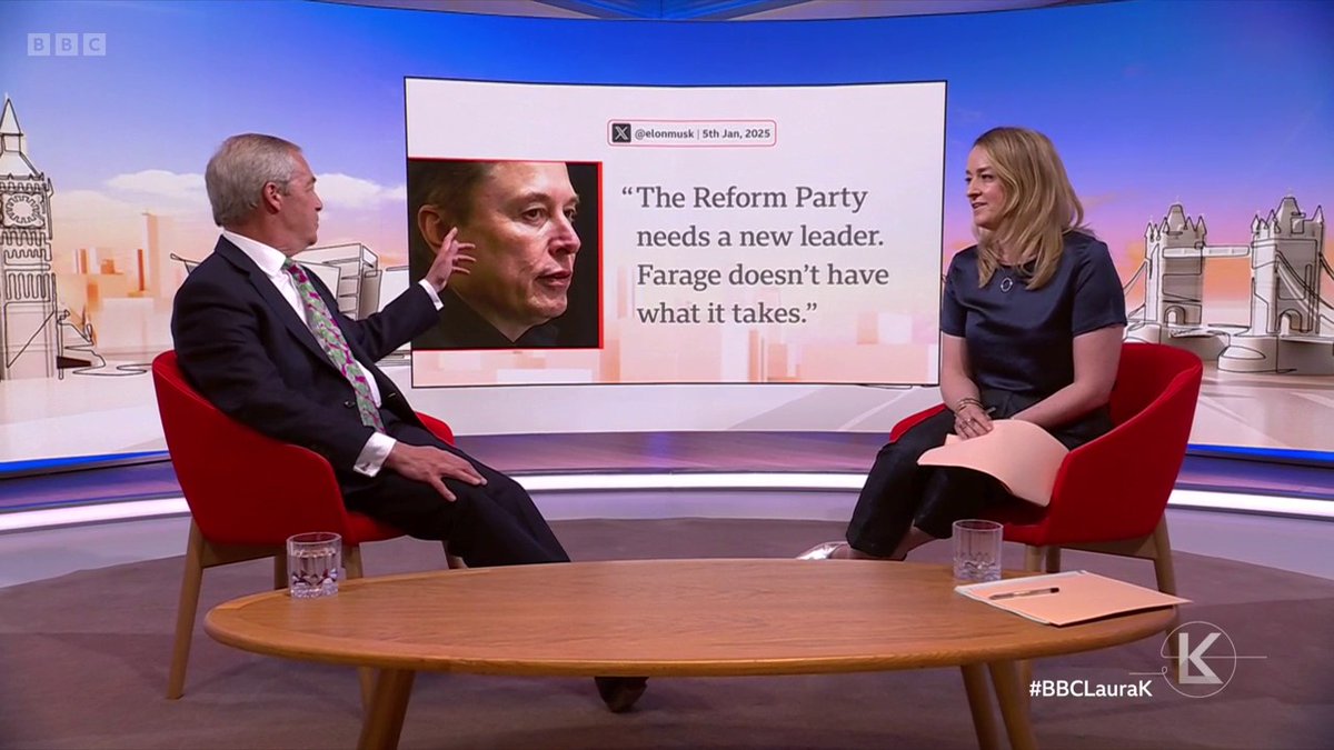 "He was just trying to encourage me in a few policy areas" Reform UK leader Nigel Farage says he has spoken to Elon Musk after he said the party "needs a new leader" #BBCLauraK