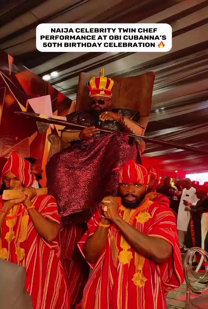 Grand entrance of 'Twin Chef' at Obi Cubana's 50th birthday party last night in Abuja😳🙆🥶❤️