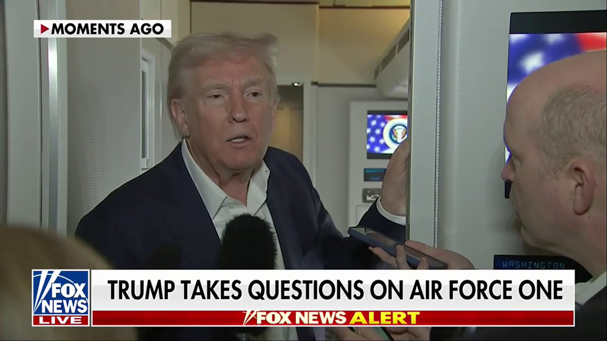 .President Donald J. Trump spoke to reporters on Air Force One following his annual physical at Walter Reed, where he took a cognitive test to be "a little different than Biden."