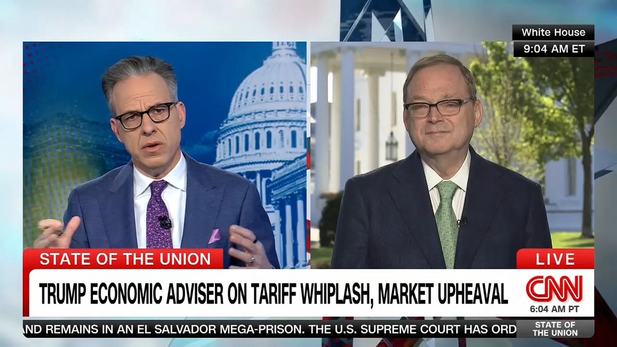 .Jake Tapper 🦅 presses Trump economic adviser Kevin Hassett on tariff chaos: “What do you say to small business owners, or even big business owners, who say they're having difficulty making long term business decisions because the country seems right now to be run by capricious whim?”