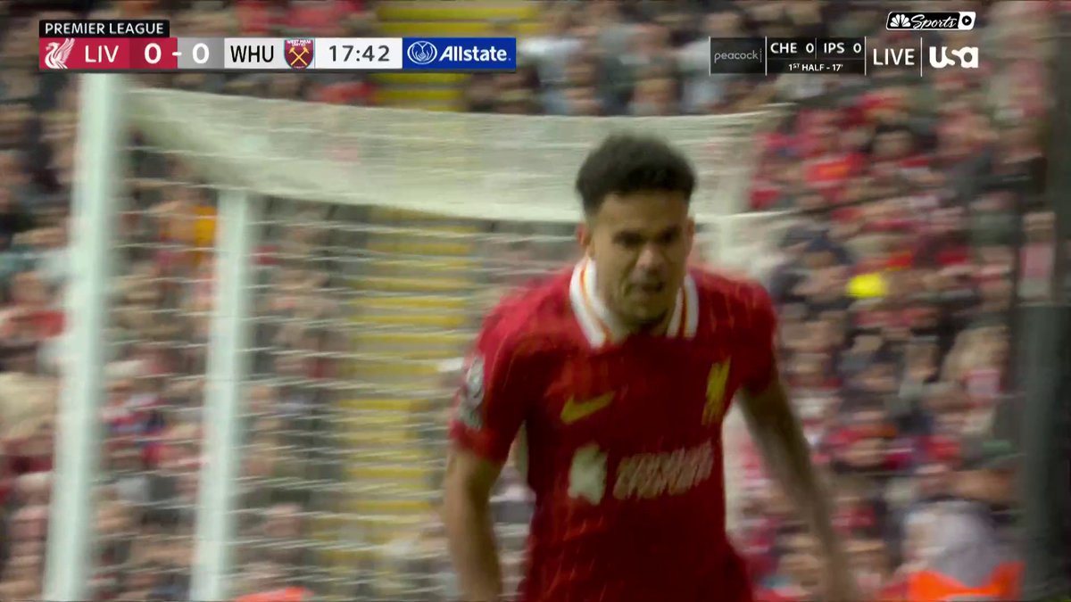 Liverpool strike in a flash through a brilliant Mo Salah assist to Luis Diaz! ⚡️ 📺 USA Network | #LIVWHU