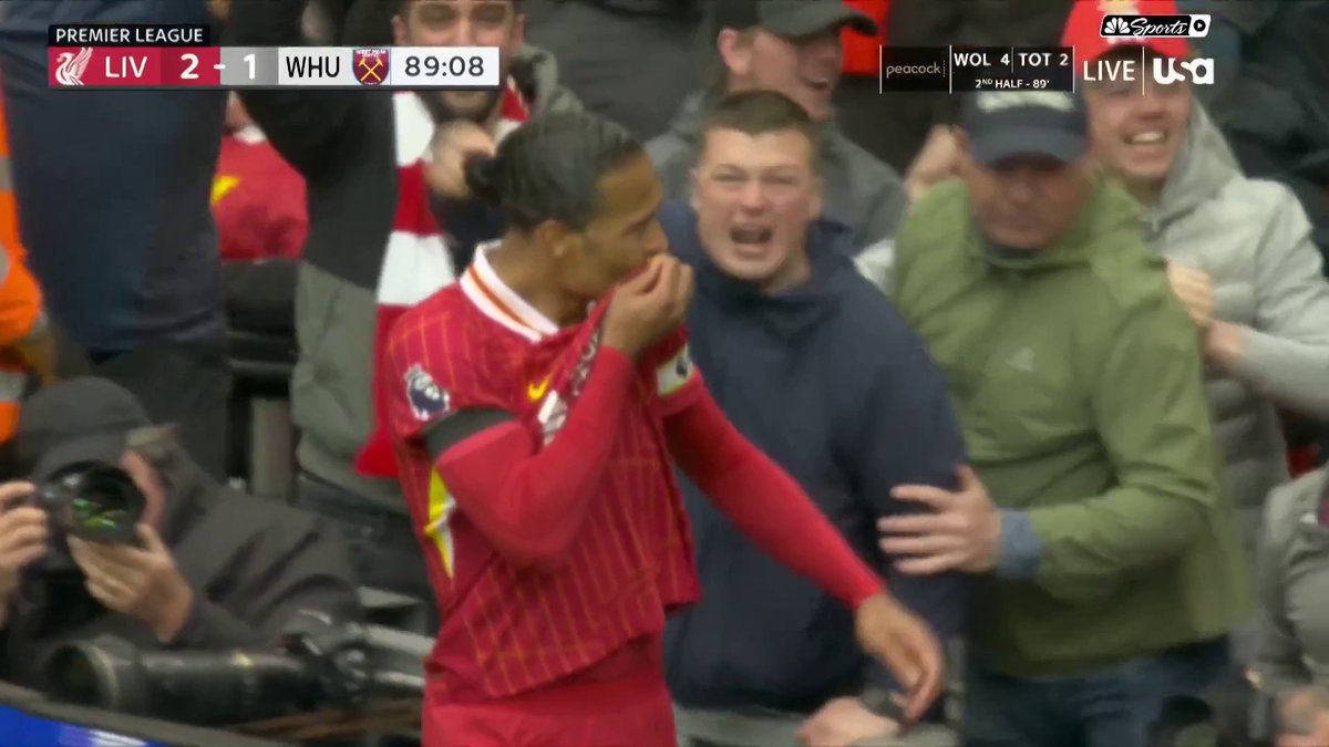 LATE DRAMA AT ANFIELD. An Andy Robertson own goal brings West Ham level, but Virgil Van Dijk wins it moments later with a towering header!