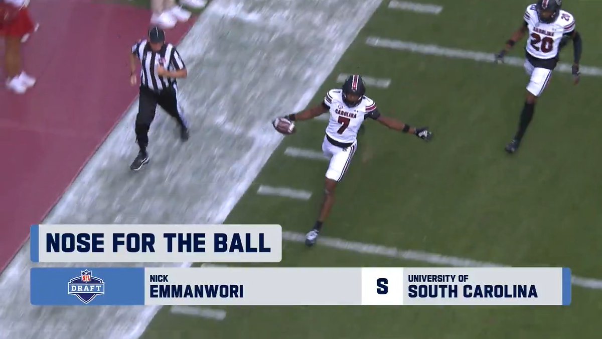 Could South Carolina safety Nick Emmanwori's versatility lead to him going in the first round? @movethesticks thinks so. 👀 @Eman7Nick | South Carolina Football 📺: 2025 #NFLDraft – April 24-26 on NFLN/ESPN/ABC 📱: Stream on NFL+