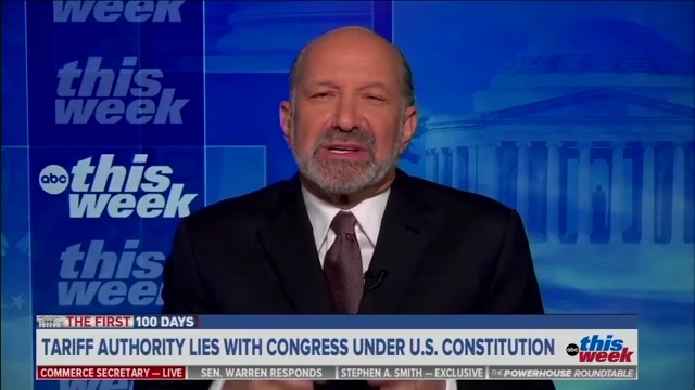 Q: The Constitution says Congress, not the president, has the power to impose tariffs. Are you prepared to defend this in court? Lutnick: The president knows the law