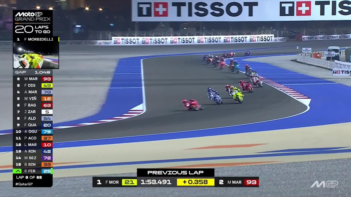 Franky leads by one second! And Alex Márquez is in the eye of the storm again, making contact with Fabio Di Giannantonio now 💥😱 #QatarGP 🇶🇦