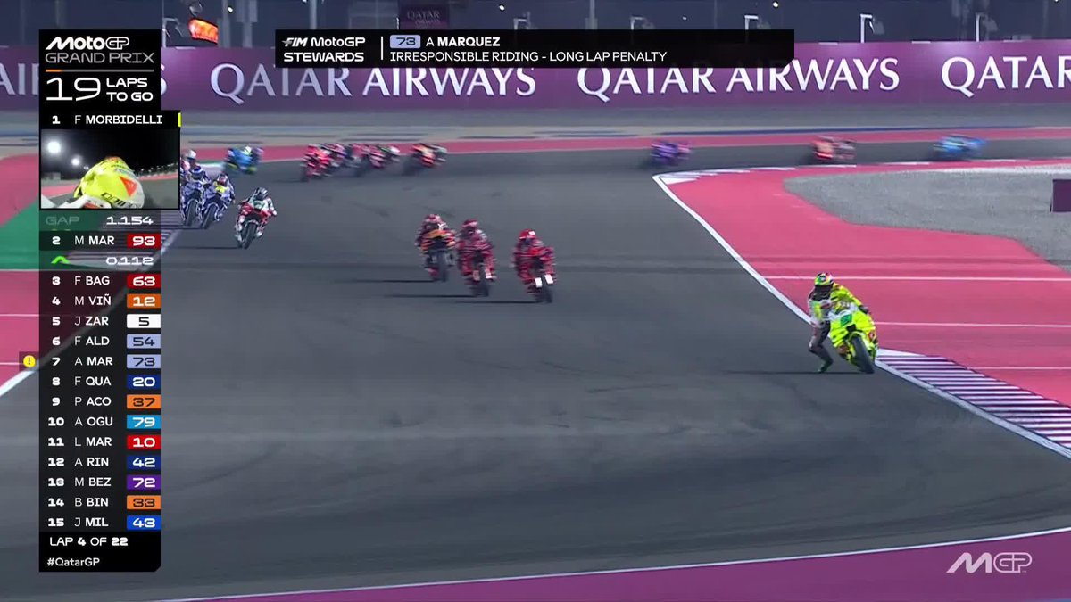 ⚠️ Alex Márquez has been handed a Long Lap Penalty for irresponsible riding #QatarGP 🇶🇦