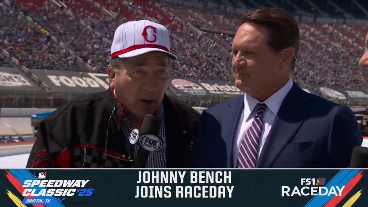 His Chris Myers impression is 10/10 😂 MLB legend Johnny Bench joins the NASCAR RaceDay crew in Bristol to talk racing and the 2025 Speedway Classic. MLBONFOX | Cincinnati Reds