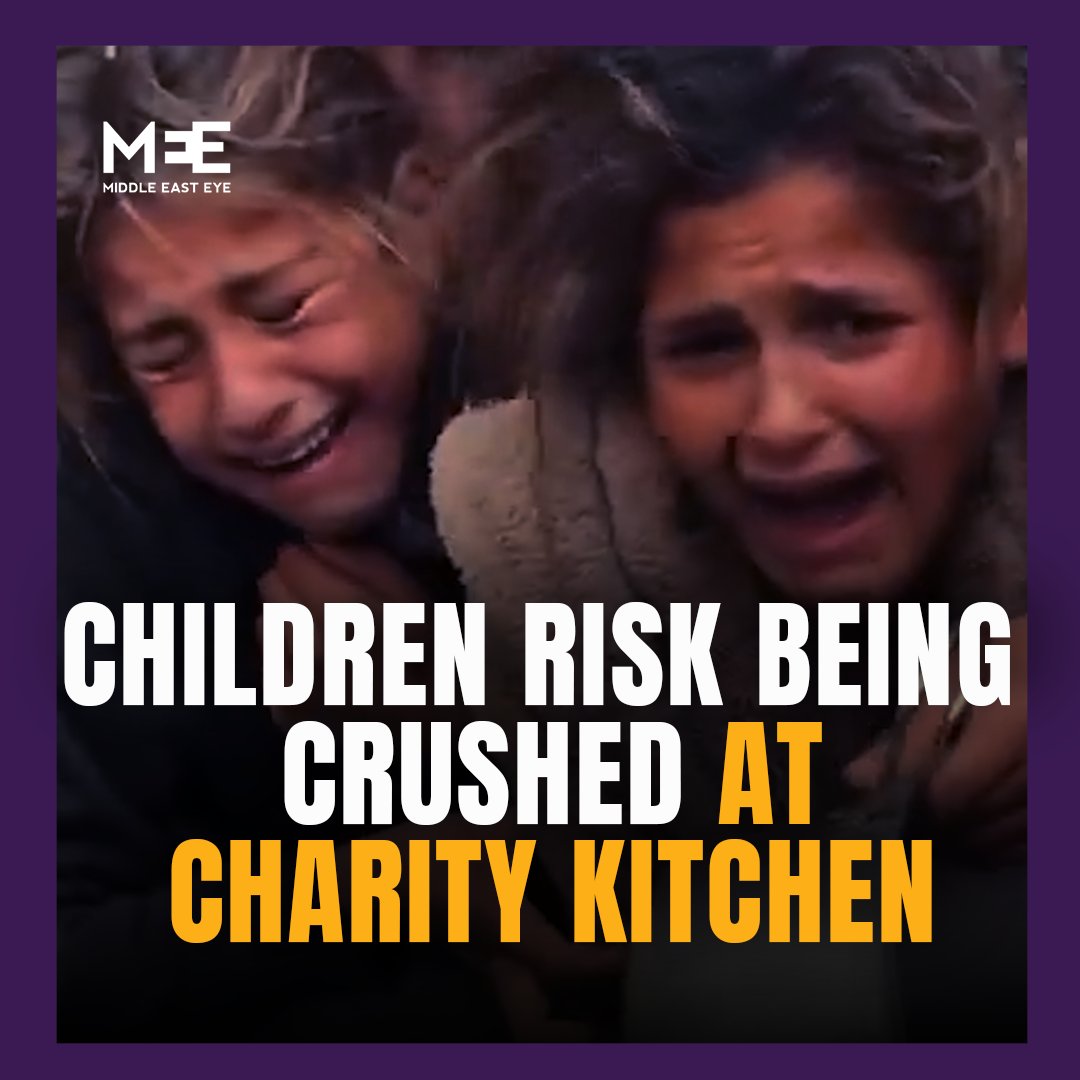 This footage shows children screaming as they wait in line at a charity kitchen in Gaza in search of food.