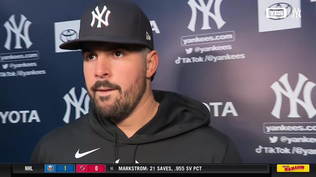 Carlos Rodón with Meredith Marakovits &amp; the media on his outing Sunday vs the Giants. #YANKSonYES