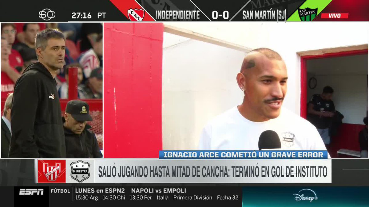 "ES MI ESTILO, ME PUEDO EQUIVOCAR. SE EQUIVOCAN LOS MEJORES... ¿NO ME VOY A EQUIVOCAR YO? 😎 Nacho Arce habló luego del ¿BLOOPER? en el 2° gol de Instituto ante Riestra y redobló la apuesta: ¡Seguirá arriesgando! 📺 #DisneyPlus | #SportsCenter