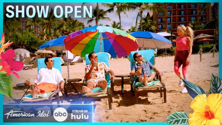 . Carrie Underwood makes sure Luke Bryan, Lionel Richie, and Ryan Seacrest stay fit 52 weeks a year—even in Hawai'i! 😅🍹 #AmericanIdol