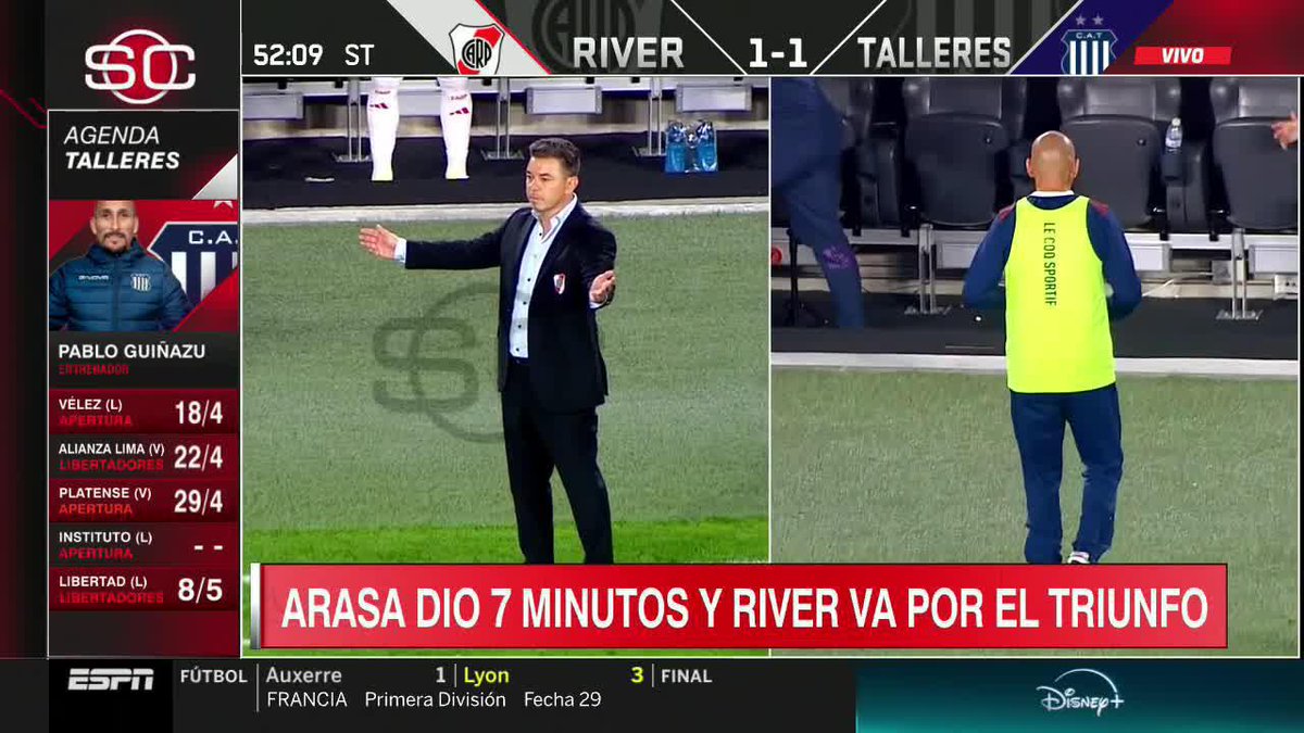 OTRA VEZ CON LOS BRAZOS ABIERTOS: así reaccionó Gallardo a la chance desperdiciada por Borja sobre la hora. 📺 #SportsCenter | #DisneyPlus